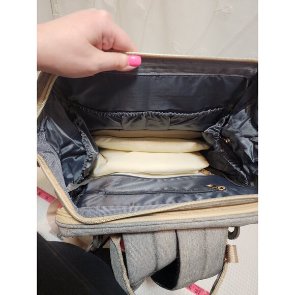 Baby Gray Large Diaper Bag Backpack Insulated Playpen Changing Pad Travel 3 In 1 - Picture 14 of 16